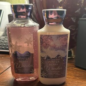 Bath & Body Works Winter Berry Wonder Shower Gel and Lotion - Pink and Cream
